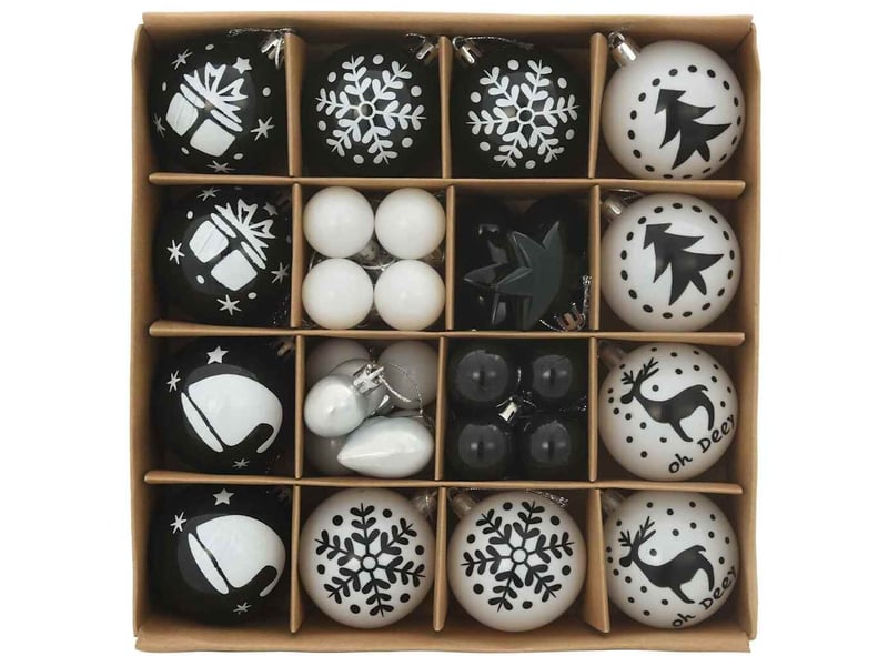 Ensemble de boules de noël 40 pc noir et blanc ø 6 cm plastique cf61834 - Conforama C