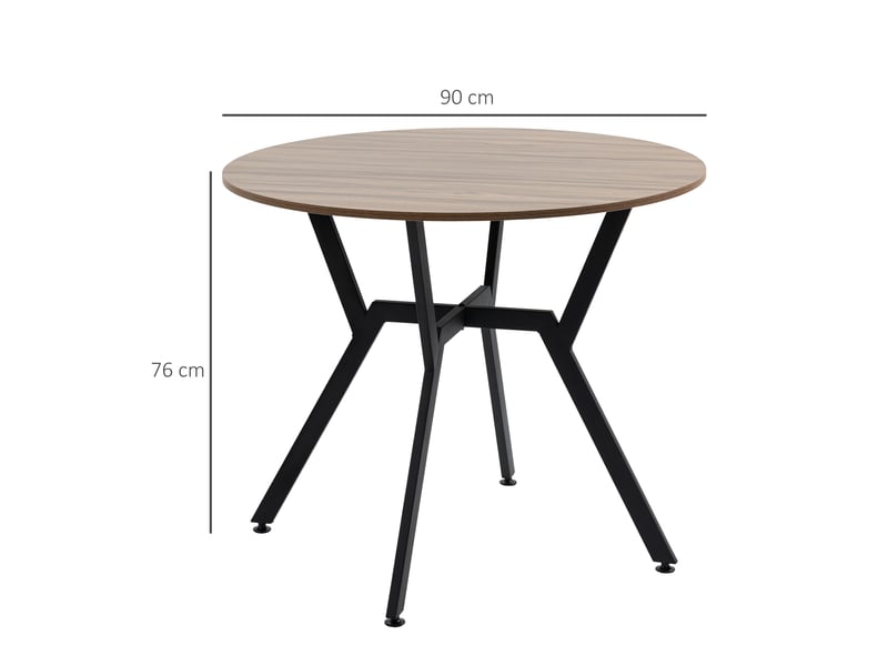 Table ronde de salon pour 2 personnes avec piètement en x, en bois et acier, ø90 x 76 cm, noir et marron - Conforama E