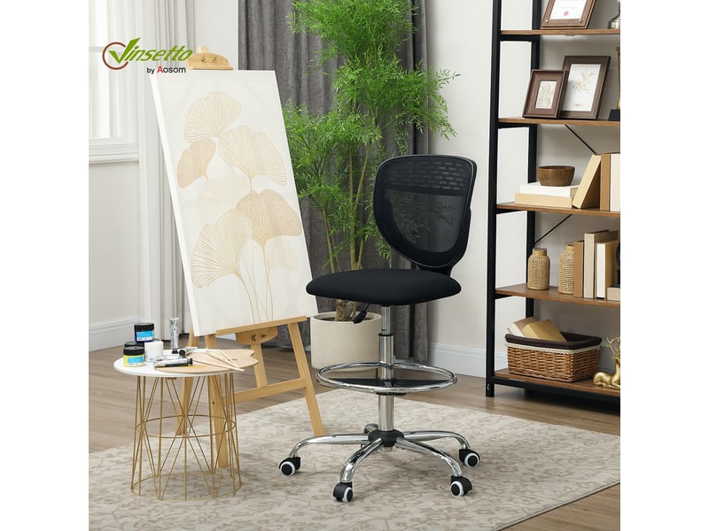 Chaise de bureau ergonomique en maille avec repose-pieds réglable 59x59x106-126cm noir - Conforama D