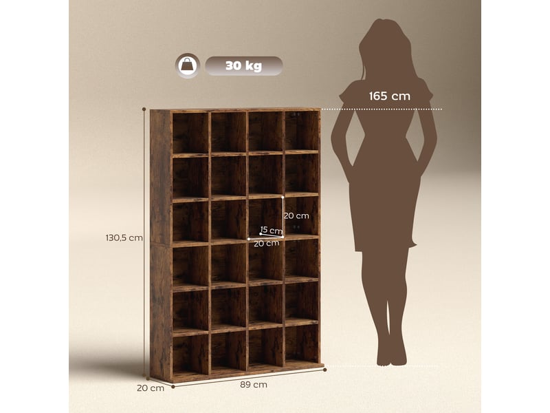  Étagère multimédia 24 compartiments 16 étagères réglables marron 89 x 20 x 130,5 cm  - Conforama C