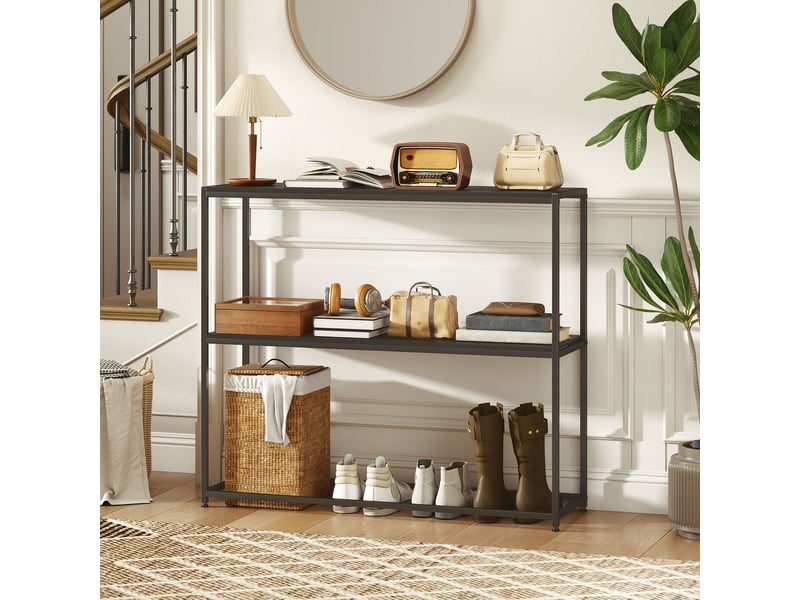  Table console en acier 2 étagères design moderne pour salon entrée couloir noir 100 x 30 x 87 cm  - Conforama D