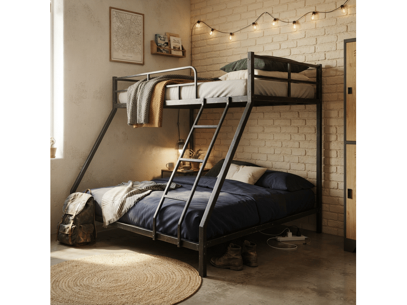  Lit superposé 140x200 cm et 90x200 cm en métal noir  - Conforama D
