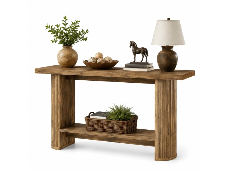  Table console étroite 140 x 30 x 80 cm avec tablette de rangement, marron  - Conforama A