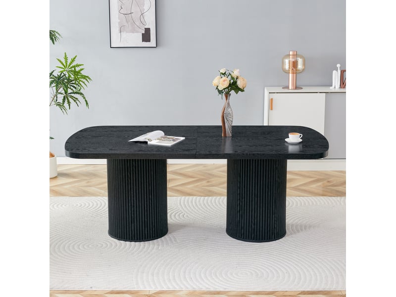 Table à manger ovale, finition noire, design simple, mdf avec effet bois, piètement cannelé, pour 6 personnes, grande taille - Conforama B