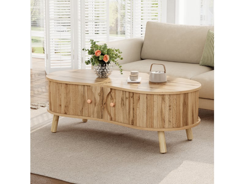  Table basse 108x50x37 cm à 2 portes coulissantes en mdf, effet bois naturel  - Conforama C