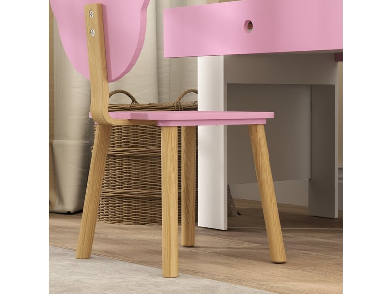  Bureau enfant avec chaise 80 x 41 x 74,5 cm rose en bois, tiroir et dossier ours, pour enfants de 3 à 8 ans  - Conforama E