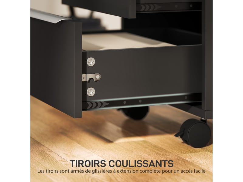  Caisson de bureau à roulettes avec 3 tiroirs et serrure, meuble rangement bureau sur roulettes, noir, 40 x 40 x 63,5 cm  - Conforama W