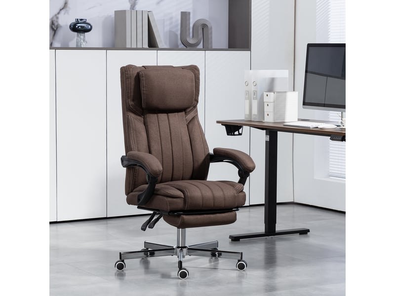  Fauteuil de massage à 6 points de massage, hauteur réglable, télécommande, repose-pieds et appui-tête, marron foncé  - Conforama D