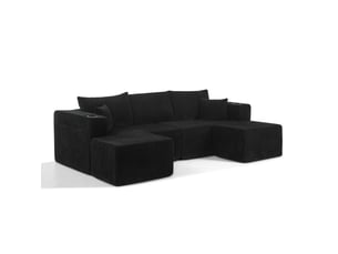 Canapé d'angle modulable 3 places 230x138x75 cm tissu côtelé noir