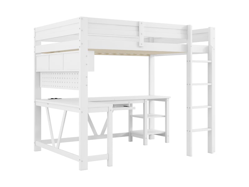  Lit mezzanine gaming 90x200 cm avec bureau led 7 couleurs prises et ports usb lit adolescent en mdf pin blanc BUYDEEMEUS - Conforama D