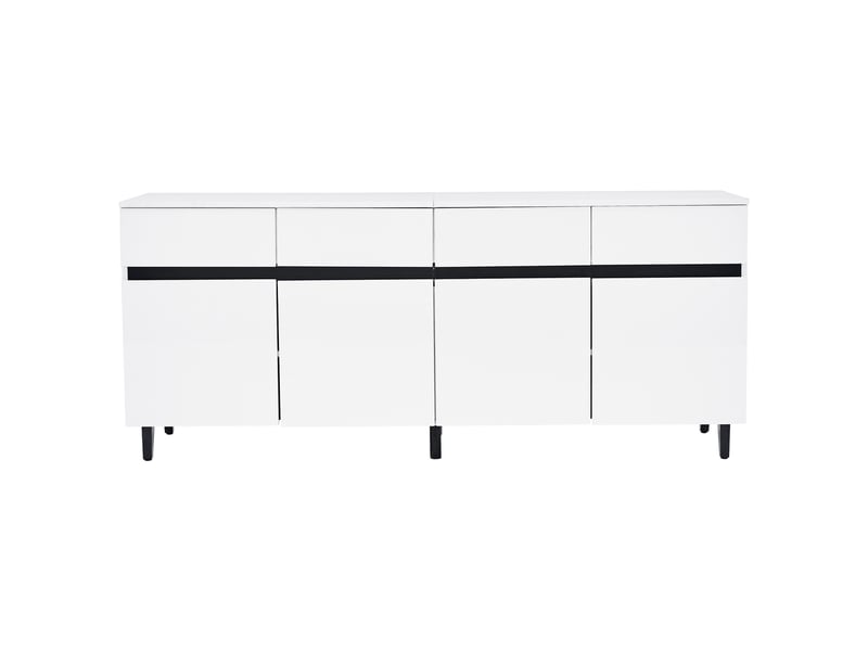  Buffet blanc 160x40x68 cm, meuble rangement avec 4 tiroirs et 2 portes, structure stable panneau de particules pour entrée  - Conforama A