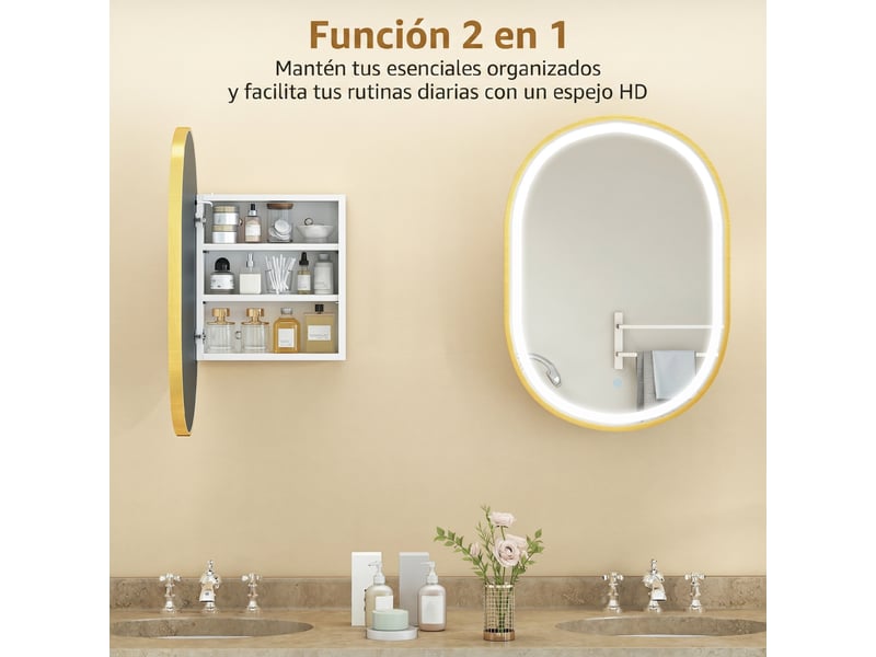  Armoire de salle de bain avec miroir led ovale antibuée 50 x 70 cm dorée (83 caractères)  - Conforama R