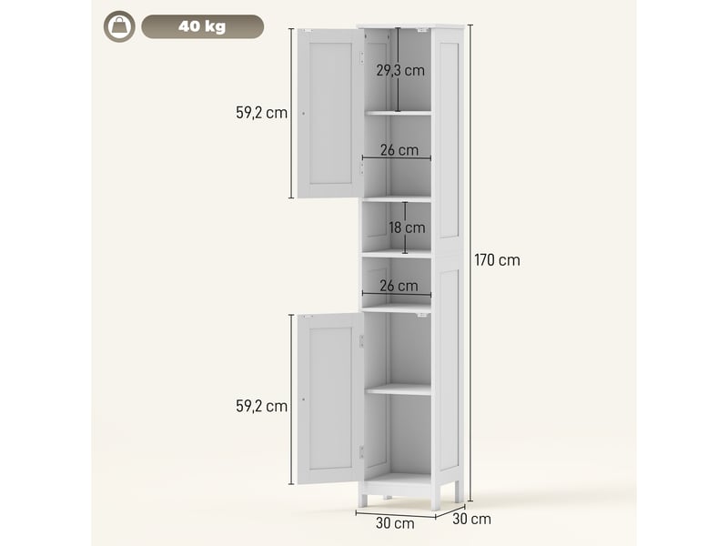  Colonne de salle de bain 2 portes et niches mdf blanc 30 x 30 x 170 cm  - Conforama C