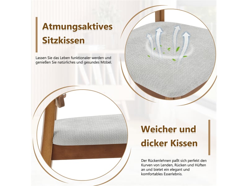  Lot de 2 chaises de salle à manger à dossier papillon  - assise rembourrée, bois d'hévéa - gris  - Conforama E