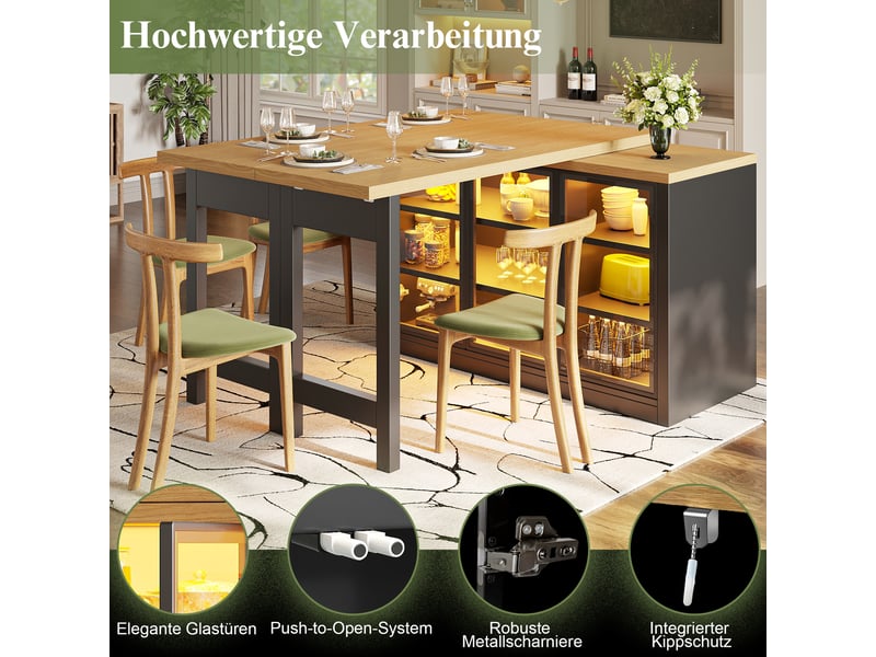  Table de salle à manger extensible avec meuble latéral et plateau pivotant, éclairage coloré pour cuisine, 120×40×72 cm  - Conforama E