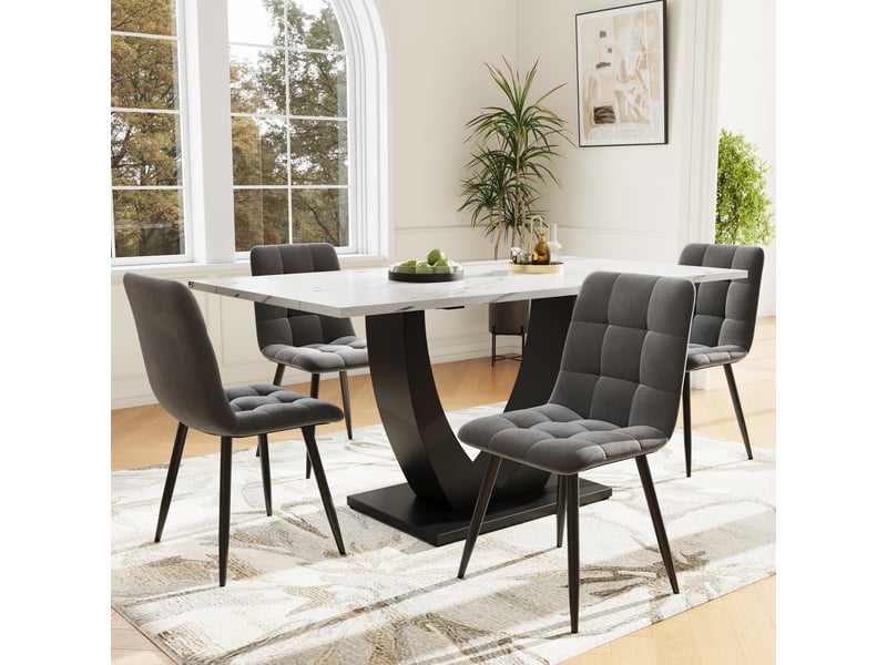  Ensemble table et chaises avec 1 table et 4 chaises  - pieds réglables - mdf, métal et velours - multicolore  - Conforama B