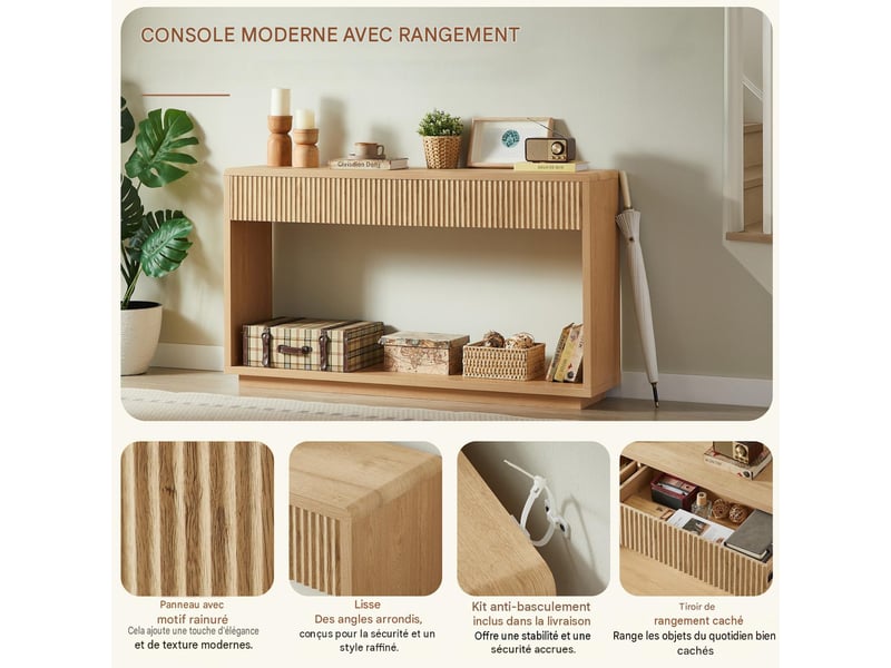  Table console 2 tiroirs et 1 étagère ouverte 150 x 35 x 85 cm  - Conforama D