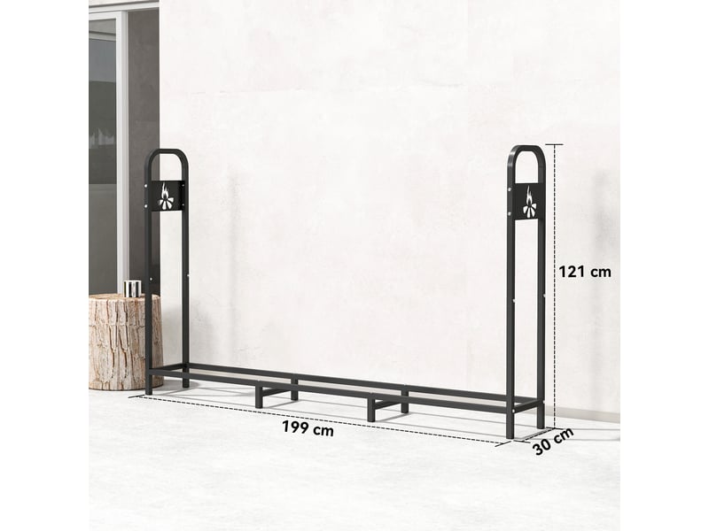  Porte-bûches extérieur métallique, capacité 300 kg, acier noir, 199 x 30 x 121 cm  - Conforama E