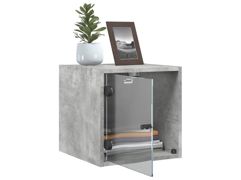  Lot de 2 tables de chevet - cabinet de chevet - table de nuit et portes vitrées gris béton 35x37x35 cm  - Conforama D