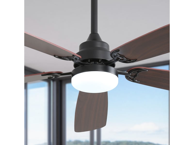  Ventilateur de plafond 132 cm avec led dimmable, télécommande 6 vitesses et fonction réversible, pour salon, mdf, noir  - Conforama R