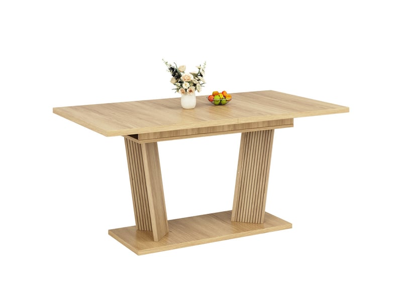  Table de salle à manger extensible 120-160×80×76cm, avec patins antidérapants réglables, moderne, naturel  - Conforama A