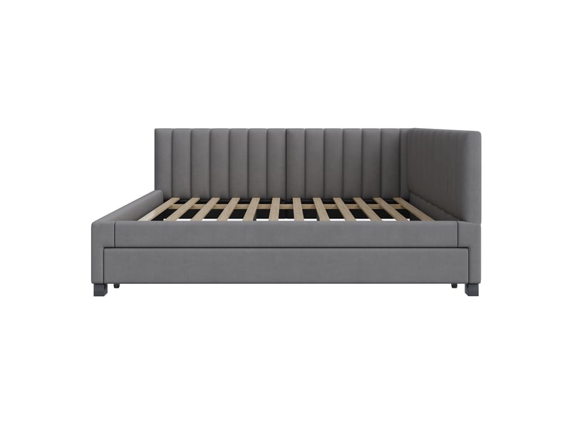  Lit de jour 140x200 avec lit gigogne 90x190- canapé-lit extensible - tissu velours gris - sommier à lattes CYQ-LDU00301AAE - Conforama W