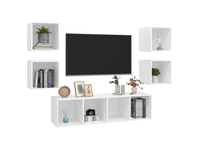  Ensemble de meuble tv - banc tv - meuble de rangement 5 pcs blanc bois d'ingénierie  - Conforama C