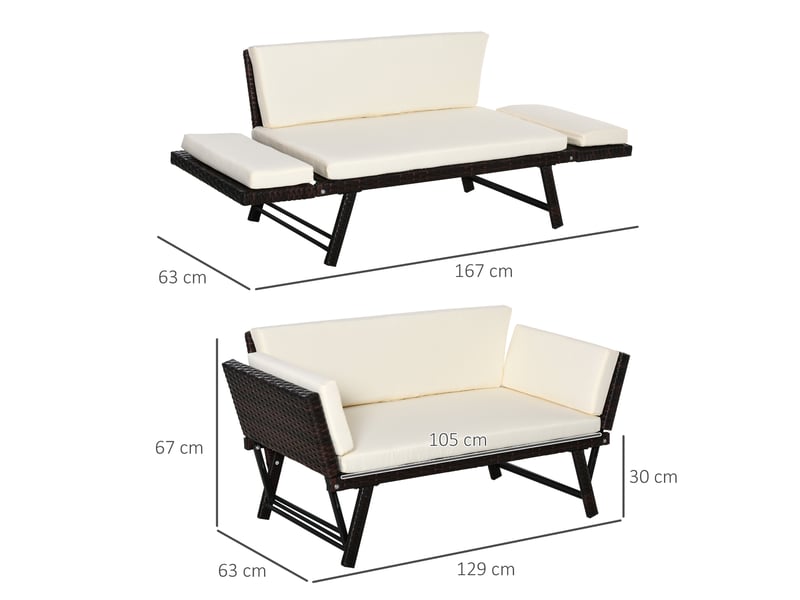  Canapé de jardin 2 places convertible résine tressée acier marron 129 x 63 x 67 cm  - Conforama C