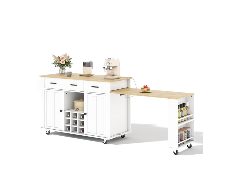  Îlot de cuisine mobile 223x50x93 cm blanc et naturel avec plan extensible  - Conforama A