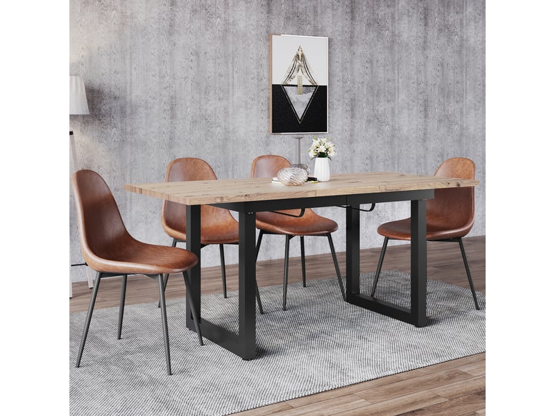  Table à manger extensible rectangulaire en mdf et métal, coloris noir et naturel, de 140 à 180 cm  - Conforama C