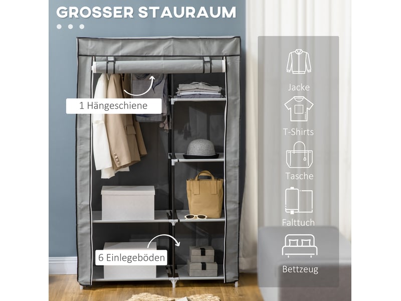  Armoire 103x43x162,5 cm 6 compartiments 1 barre de suspension métal gris  - Conforama E