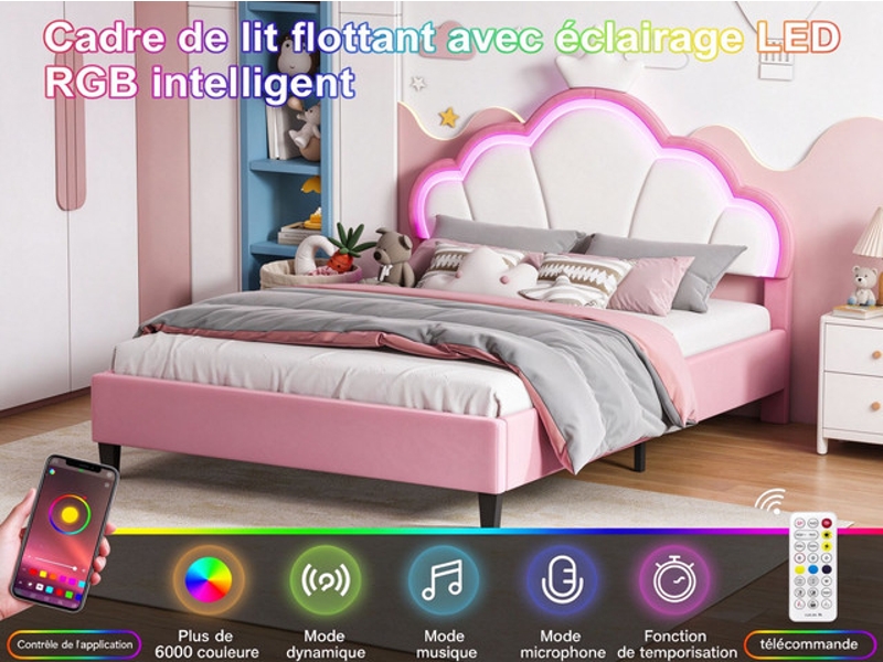  Lit enfant 140x190 cm ezssw, coloris rose  - Conforama B