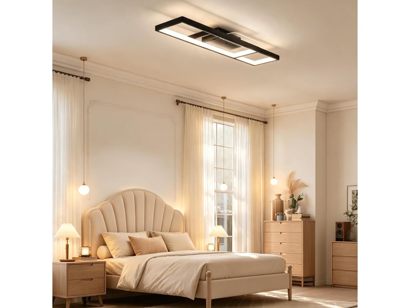  Plafonnier led rectangulaire 70x30 cm 43 w avec télécommande métal noir  - Conforama C