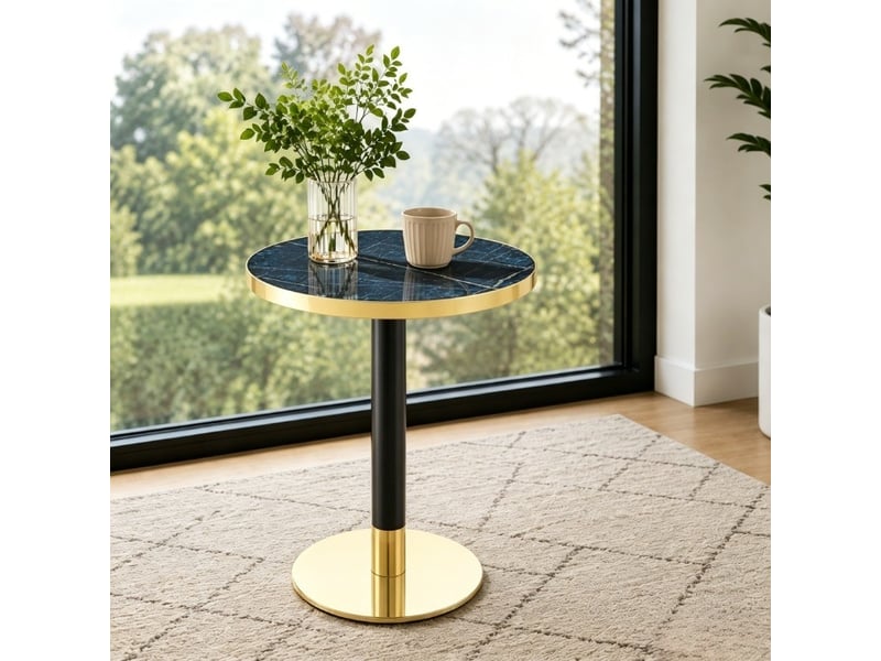  Table d’appoint ronde,60x60x74 cm,mdf,effet marbre bleu et métal doré  - Conforama E