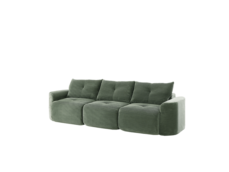 Canapé droit 3 places en velours côtelé vert sauge - Conforama D