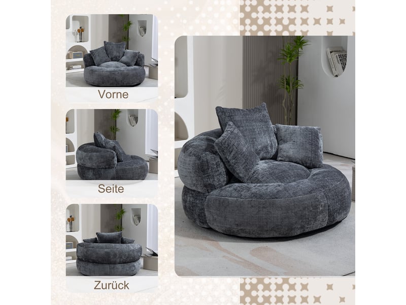 Pouf gamer avec dossier haut, fauteuil de sol ergonomique en chenille gris, canapé paresseux 1 place pour chambre et salon - Conforama E