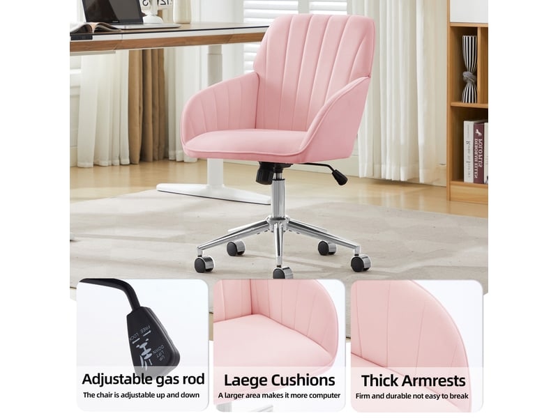  Chaise de bureau pivotante 360° à hauteur réglable - lpospi - dossier ergonomique, assise épaisse, velours rose  - Conforama D