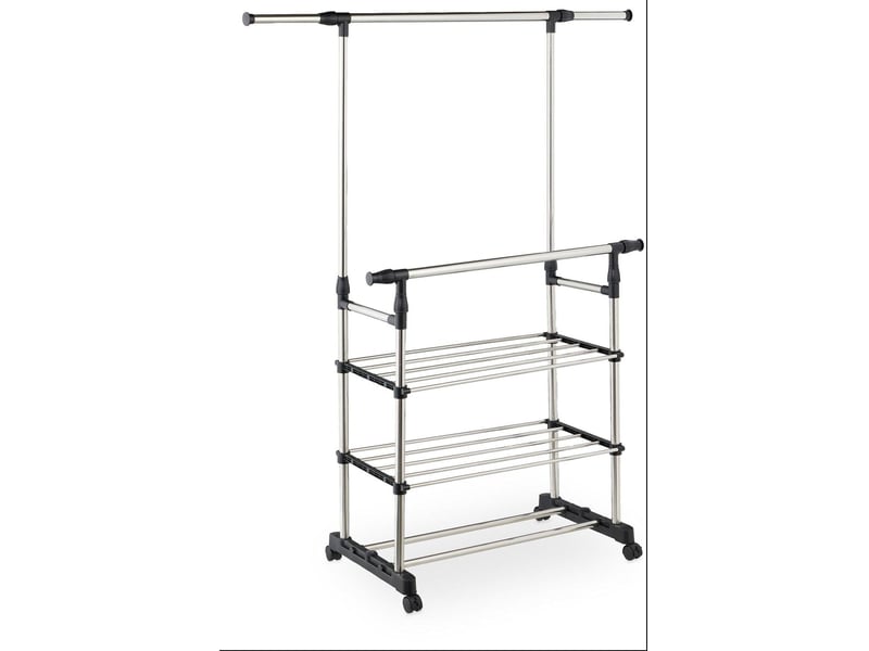  Porte-manteau flexible sur pied réglable avec roulettes 147 x 84 x 42 cm en inox noir 13_0018567  - Conforama A