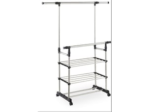 Porte-manteau flexible sur pied réglable avec roulettes 147 x 84 x 42 cm en inox noir 13_0018567