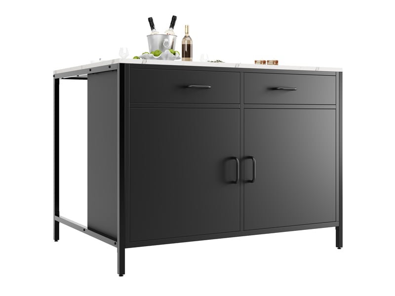  Table haute de bar noire 100×90×90 cm, plateau en marbre et pieds réglables  - Conforama A