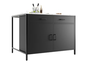 Table haute de bar noire 100×90×90 cm, plateau en marbre et pieds réglables