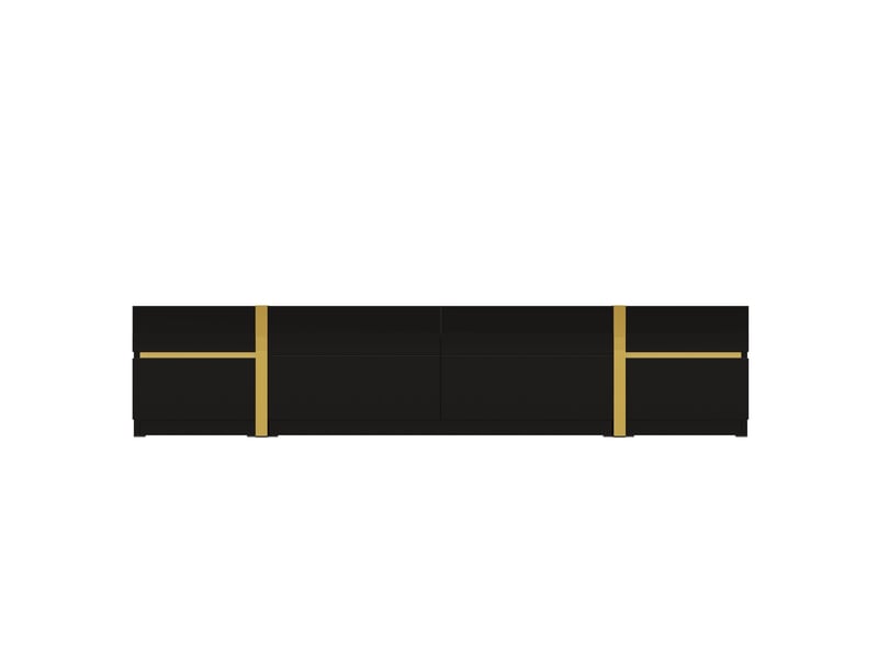  Meuble tv avec 4 tiroirs et 2 portes, rangement pratique, mdf noir brillant avec détails dorés, 180x40x38 cm  - Conforama E