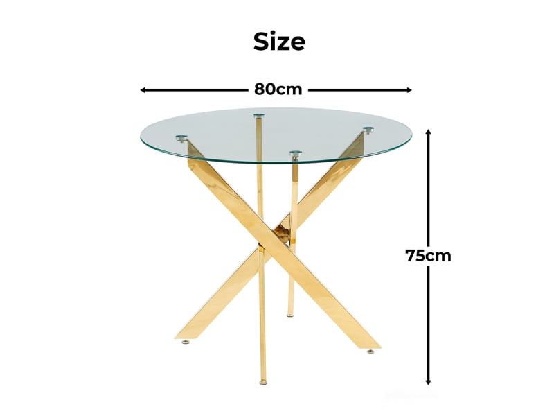 Table à manger ronde 80x80x75 cm en verre trempé et métal doré - Conforama C
