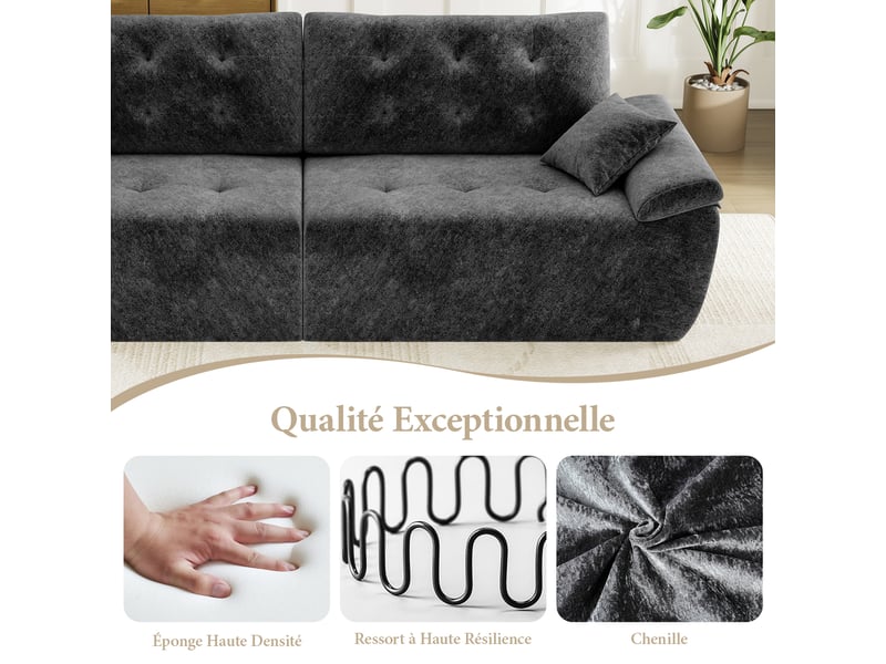 Canapé compressé modulable style nuage scandinave 275cm gris en chenille,mousse compressée haute densité,canapé doux pour salon 275x102x66CM - Conforama C