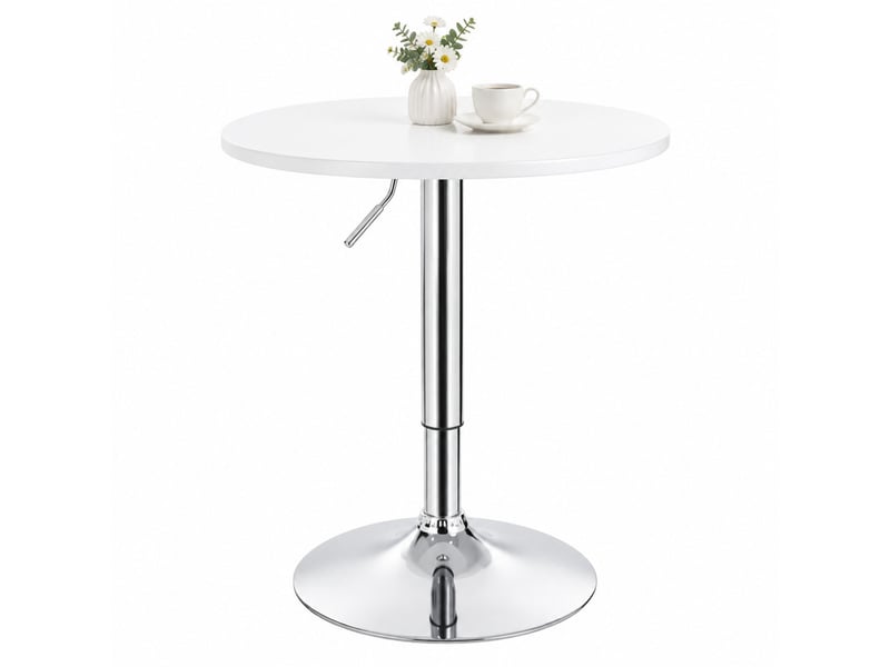  Table de bar ronde d60 cm en mdf et métal réglable en hauteur blanche chicfurn  - Conforama A