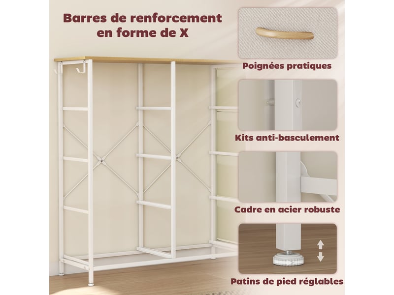  Commode 8 tiroirs en tissu, meuble de rangement avec 4 poches, 2 crochets, structure en acier, beige, 86 x 30 x 94,5 cm  - Conforama R