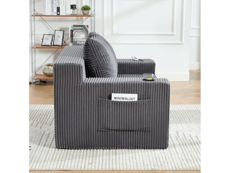  Canapé-lit double 151x133x64 cm avec deux coussins gris sans matelas  - Conforama D