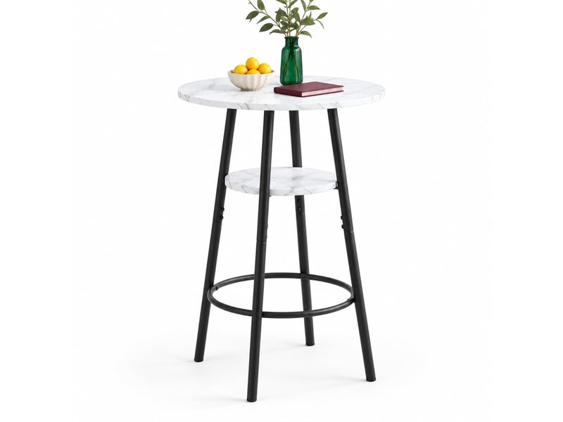 Table de bar avec étagère de rangement pour cuisine en mdf et métal 60×60×89 cm blanc - Conforama A