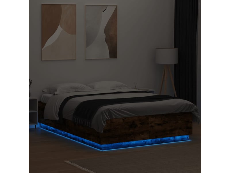  Lit double- lit adulte -  cadre de lit avec led sans matelas chêne fumé 120x200 cm  - Conforama C