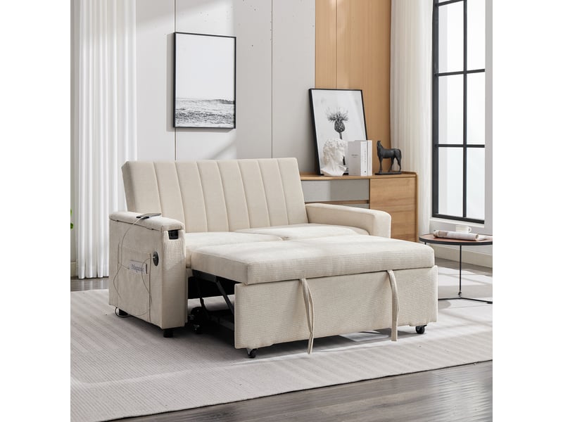 Canapé convertible - 140 x 84,5 x 84 cm, canapé-lit 2 places, lit gigogne, tissu chenille, 140 x 84.5 x 84 cm, beige - Conforama R